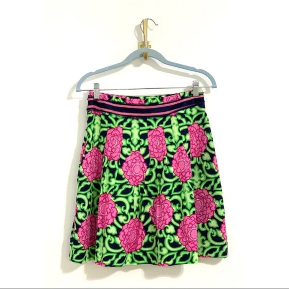 Lilly Pulitzer Mini Silk-Blend Pleated High Waist ‘Private Property’ Skirt - Picture 2 of 4